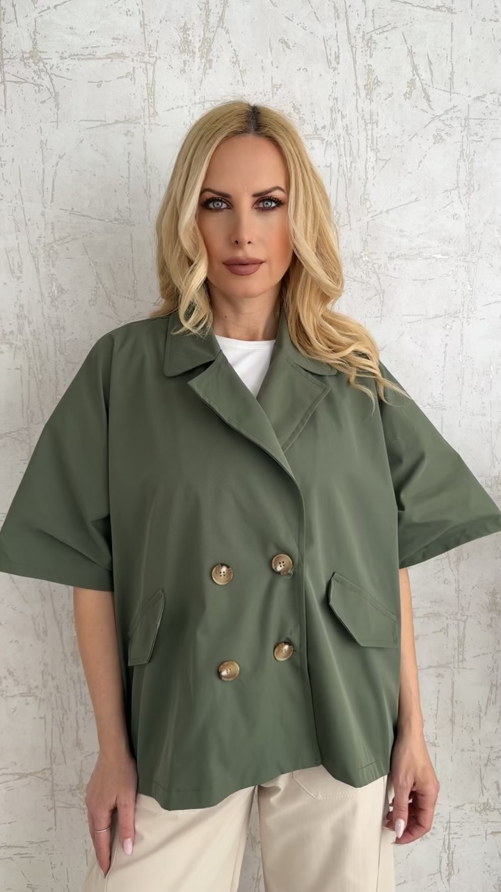 Κοντή καπαρτινα με 3/4 μανίκι- Χακι