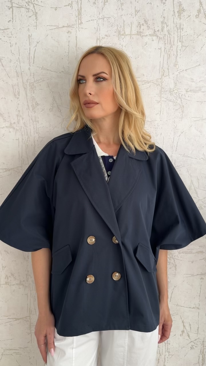 Κοντή καπαρτινα με 3/4 μανίκι- Μπλε