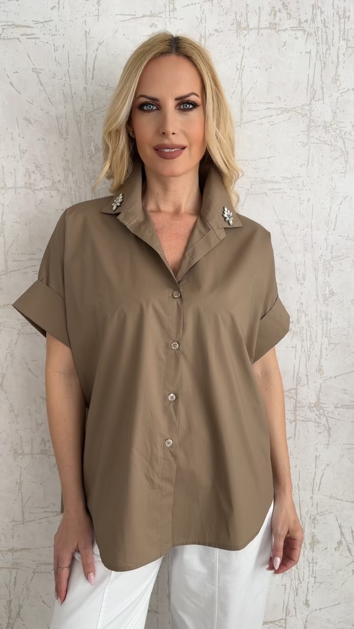 Πουκάμισο ποπλινα με στρας στο γιακά- Πουρου