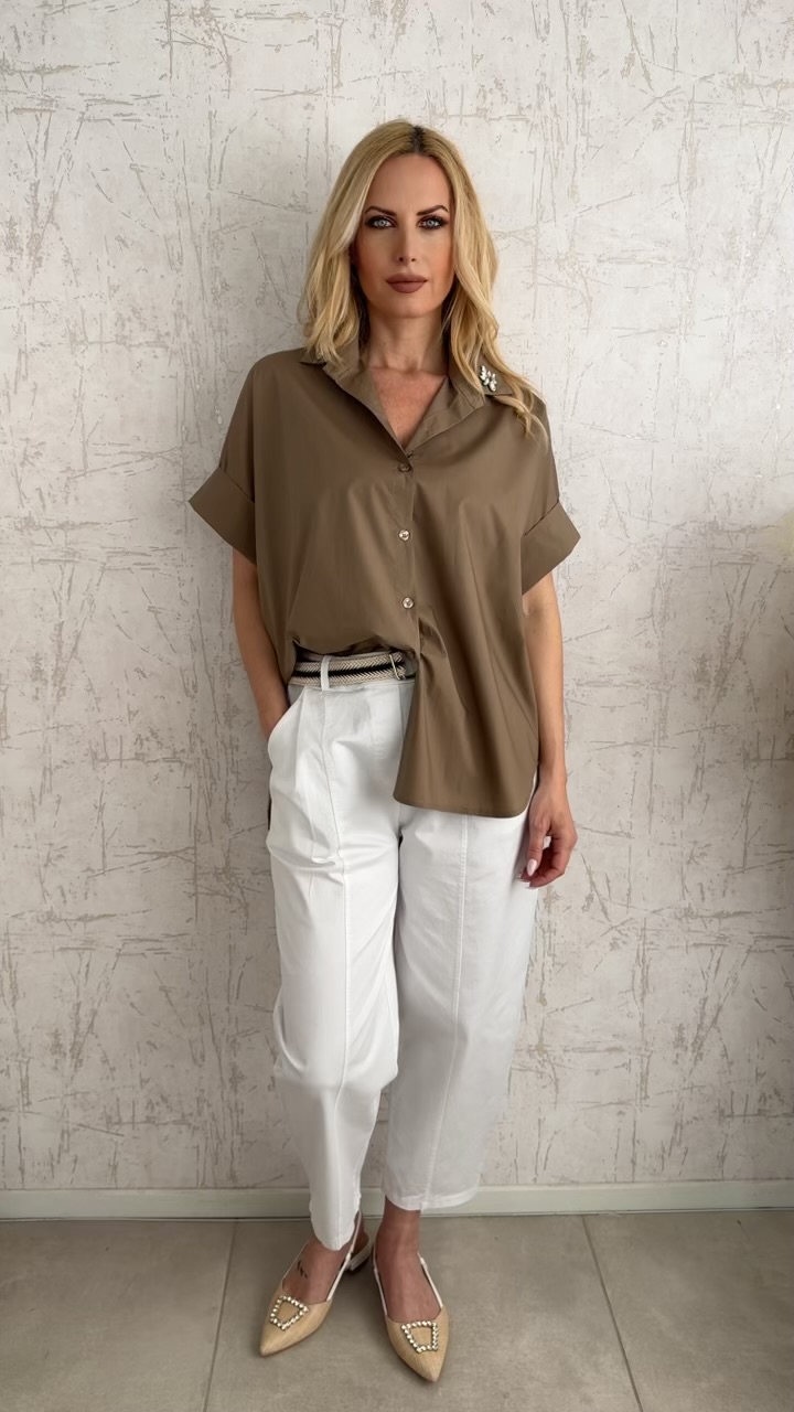 Πουκάμισο ποπλινα με στρας στο γιακά- Πουρου