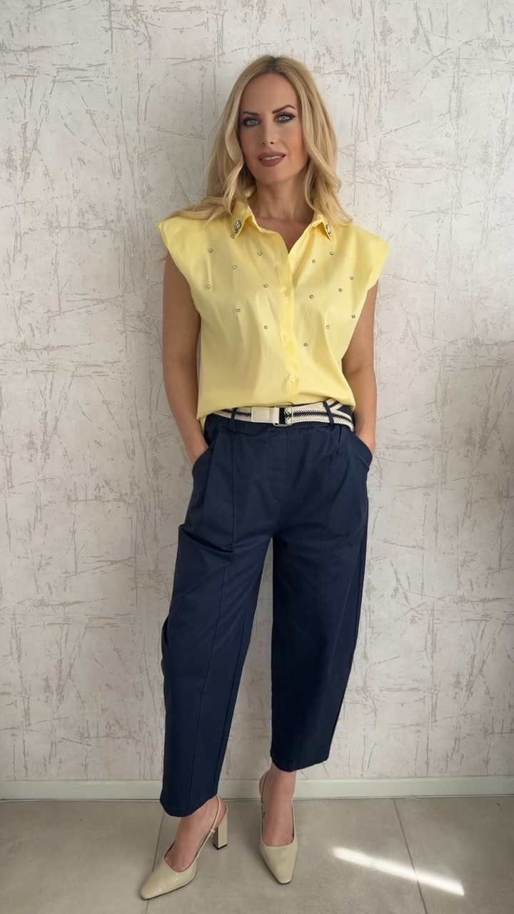 Αμάνικο πουκάμισο με στρας- Κιτρινο