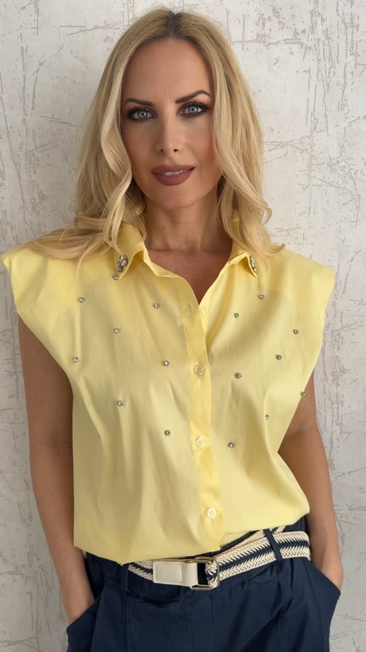 Αμάνικο πουκάμισο με στρας- Κιτρινο