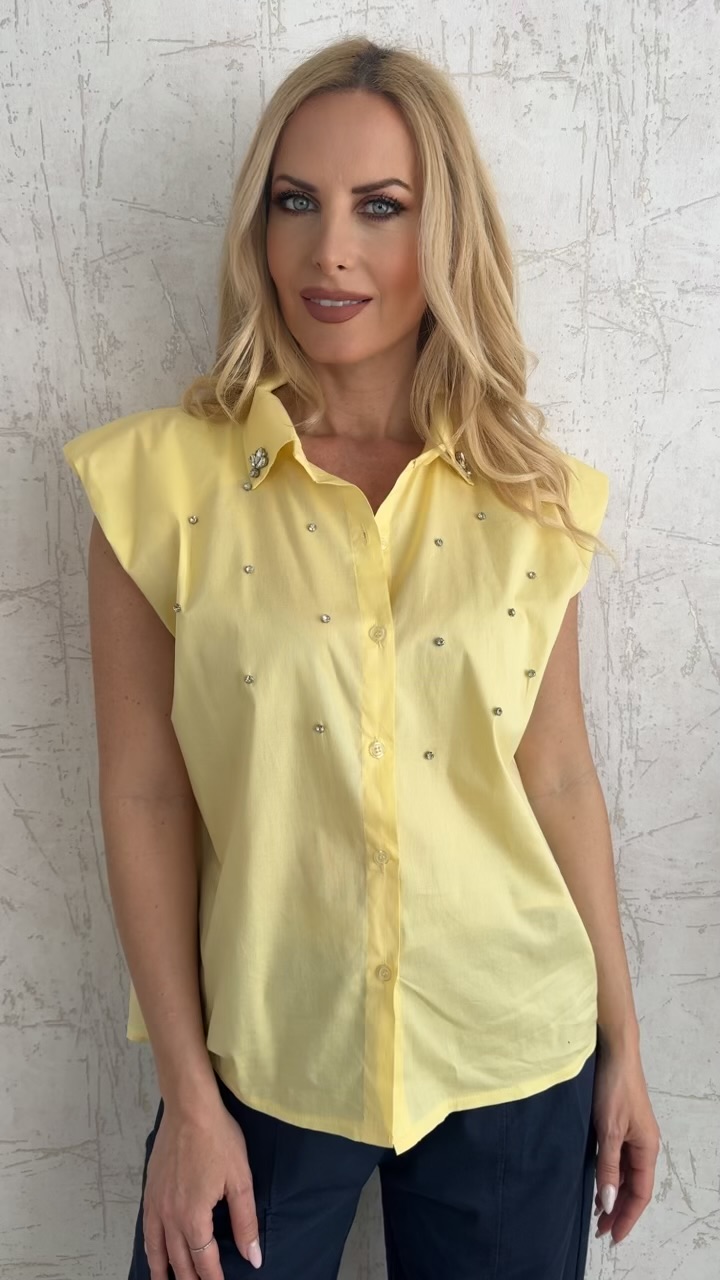 Αμάνικο πουκάμισο με στρας- Κιτρινο