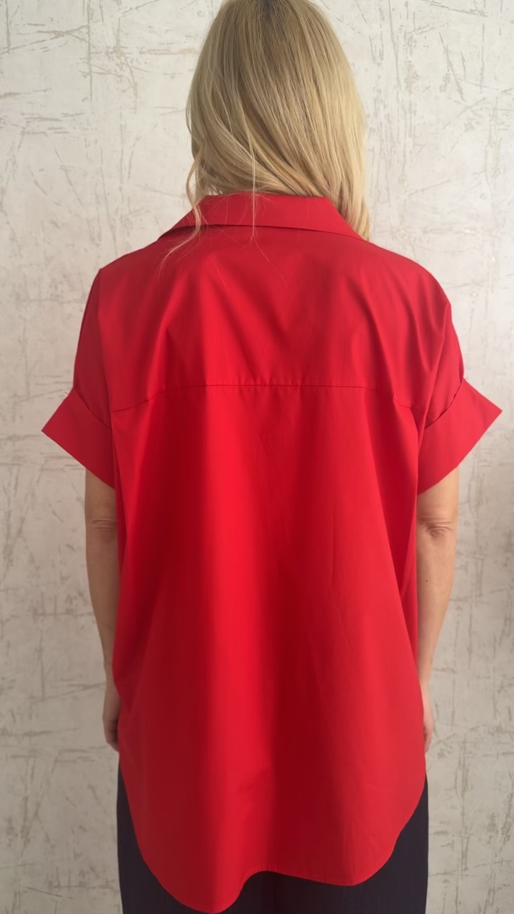 Πουκάμισο ποπλινα με στρας στο γιακά- Κόκκινο