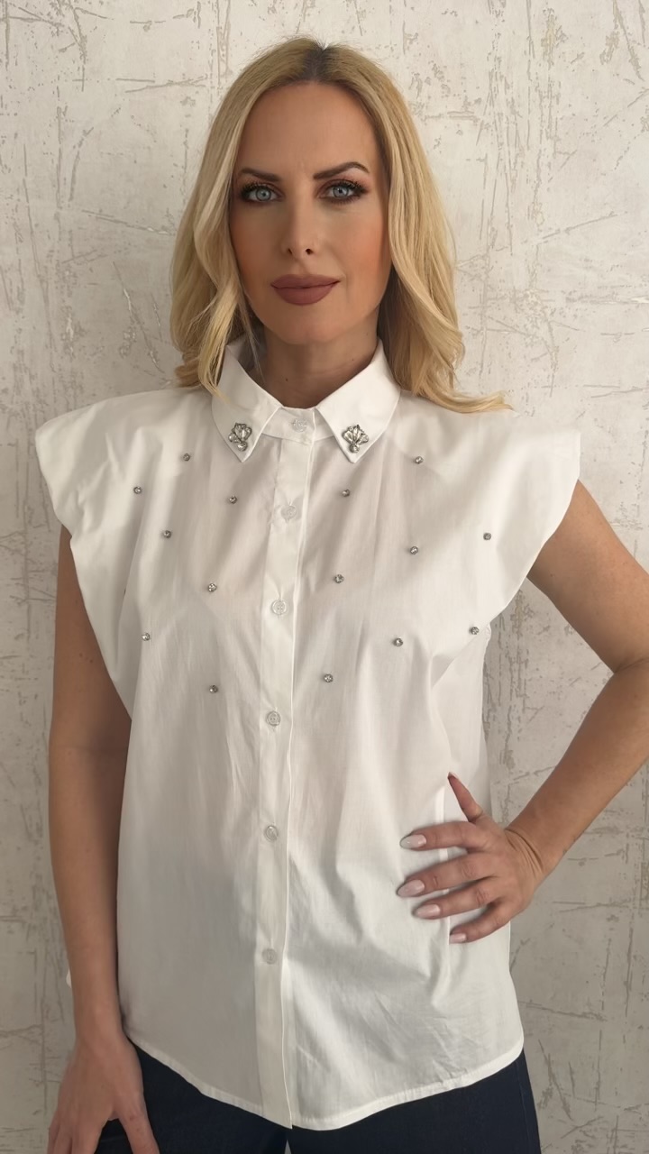 Αμάνικο πουκάμισο με στρας- Άσπρο