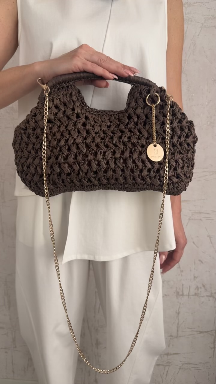 Ψάθινο τσαντάκι χειρός-Καφε