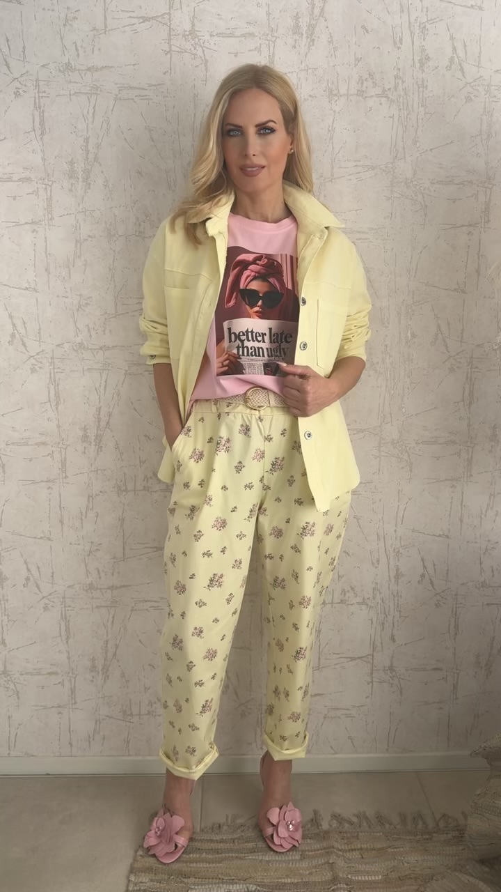 Floral baggy παντελόνι- Κίτρινο