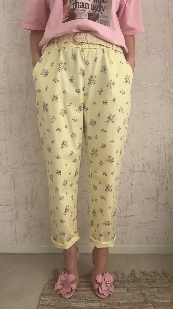 Floral baggy παντελόνι- Κίτρινο