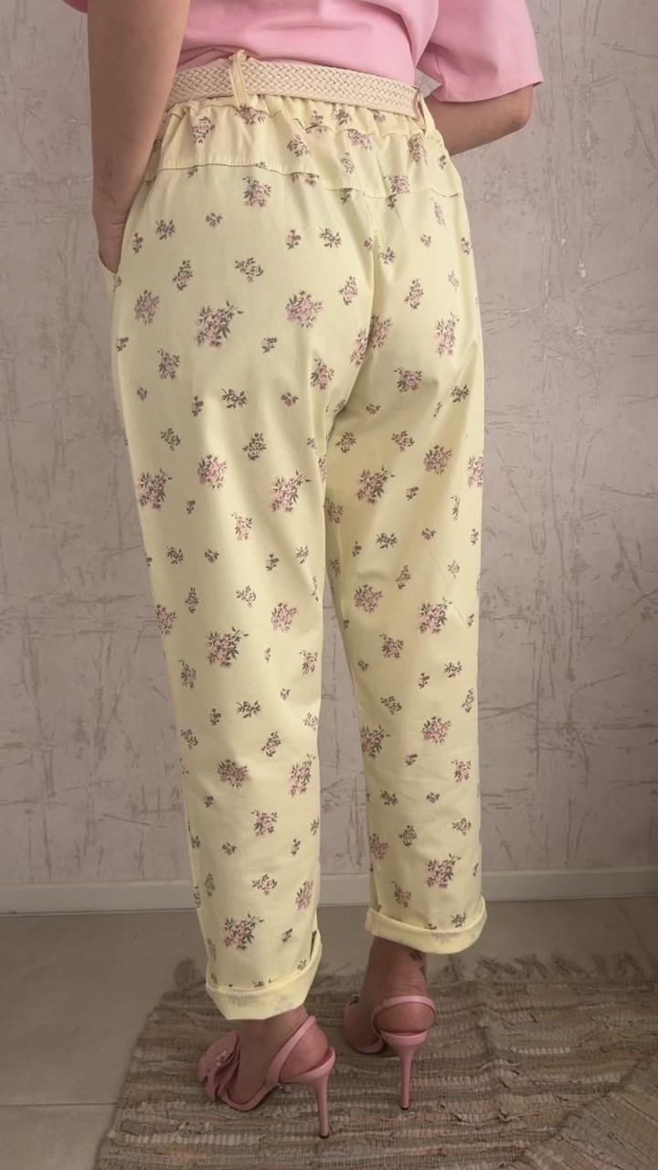 Floral baggy παντελόνι- Κίτρινο