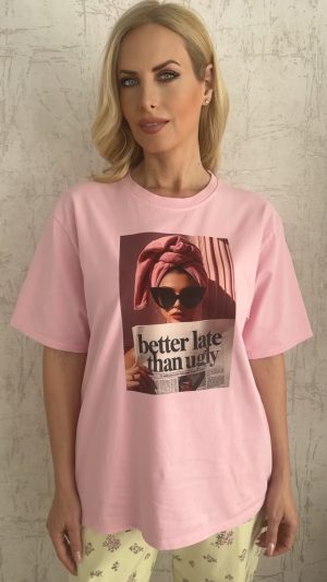 T shirt με τύπωμα woman- Ροζ