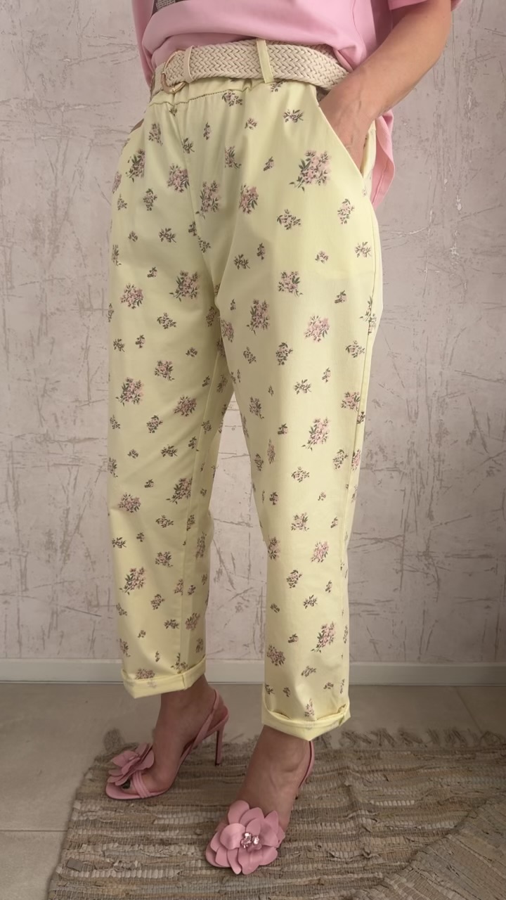 Floral baggy παντελόνι- Κίτρινο