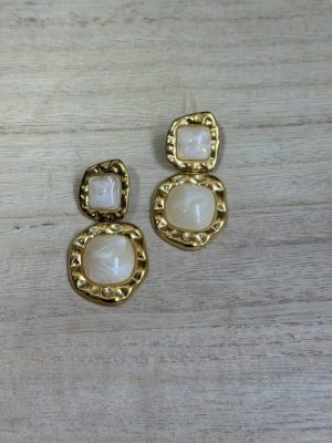 Σκουλαρίκια με εκρου πέτρες - Χρυσό