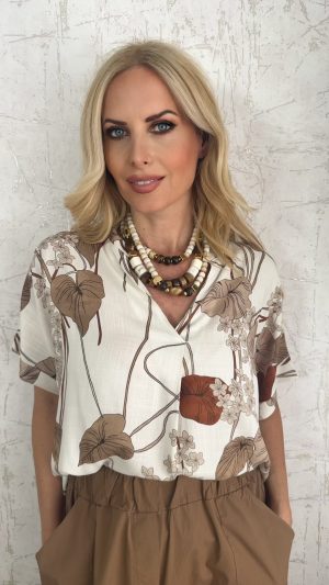 leaves Blouse- Μπεζ