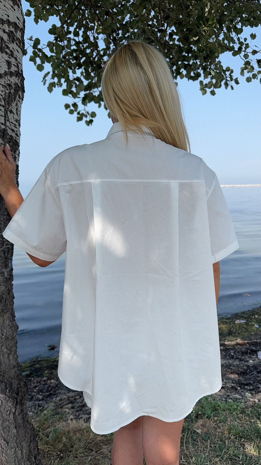 Βαμβακερό ασύμμετρο πουκάμισο - Άσπρο