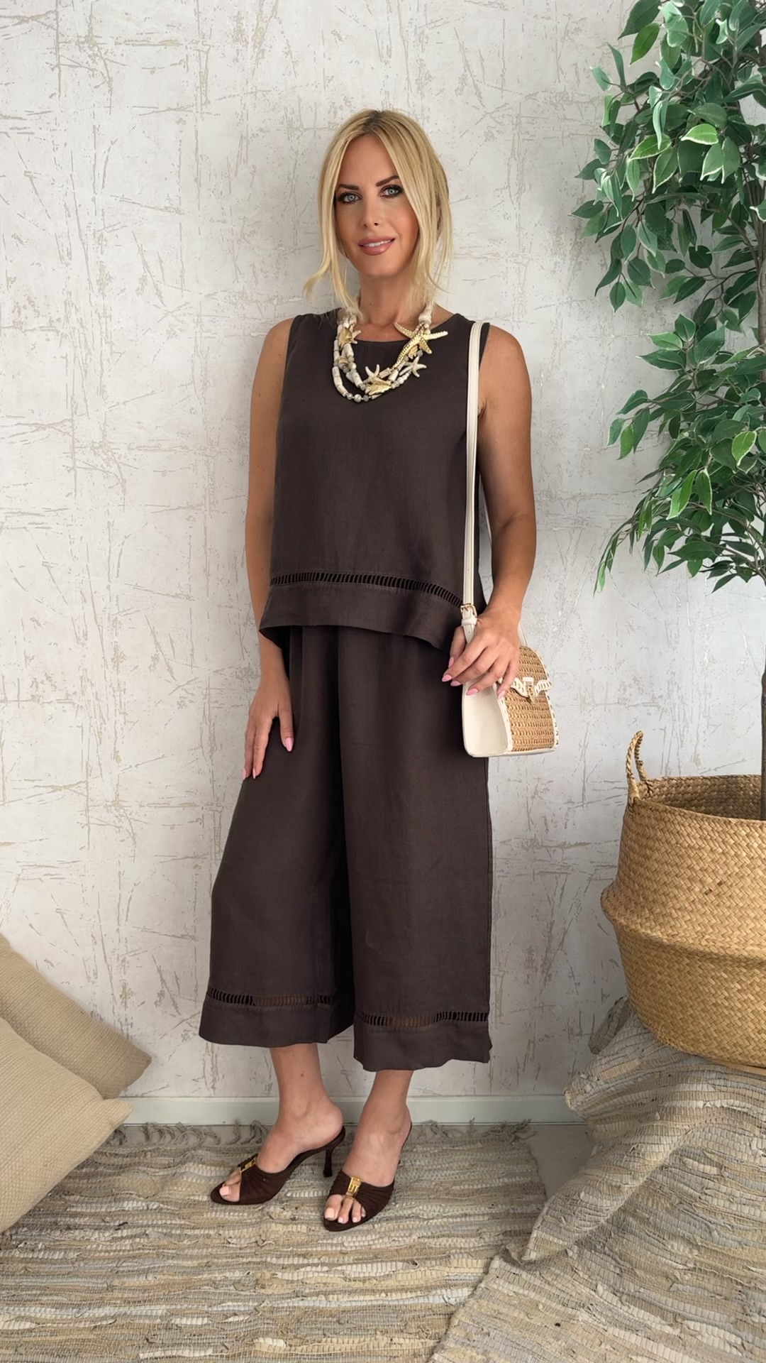 Lino twin set- Καφε