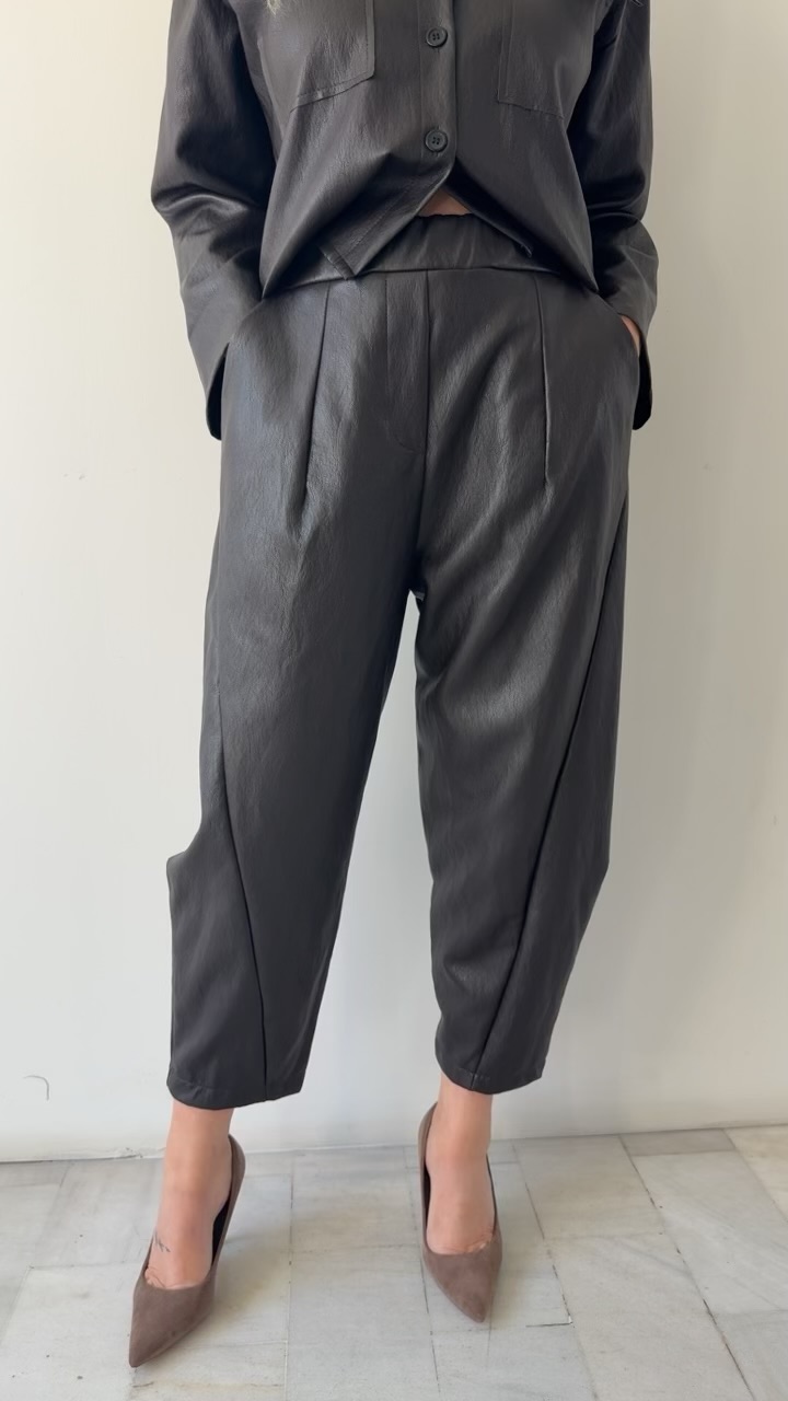 Oversized Leather Twin Set-Καφέ