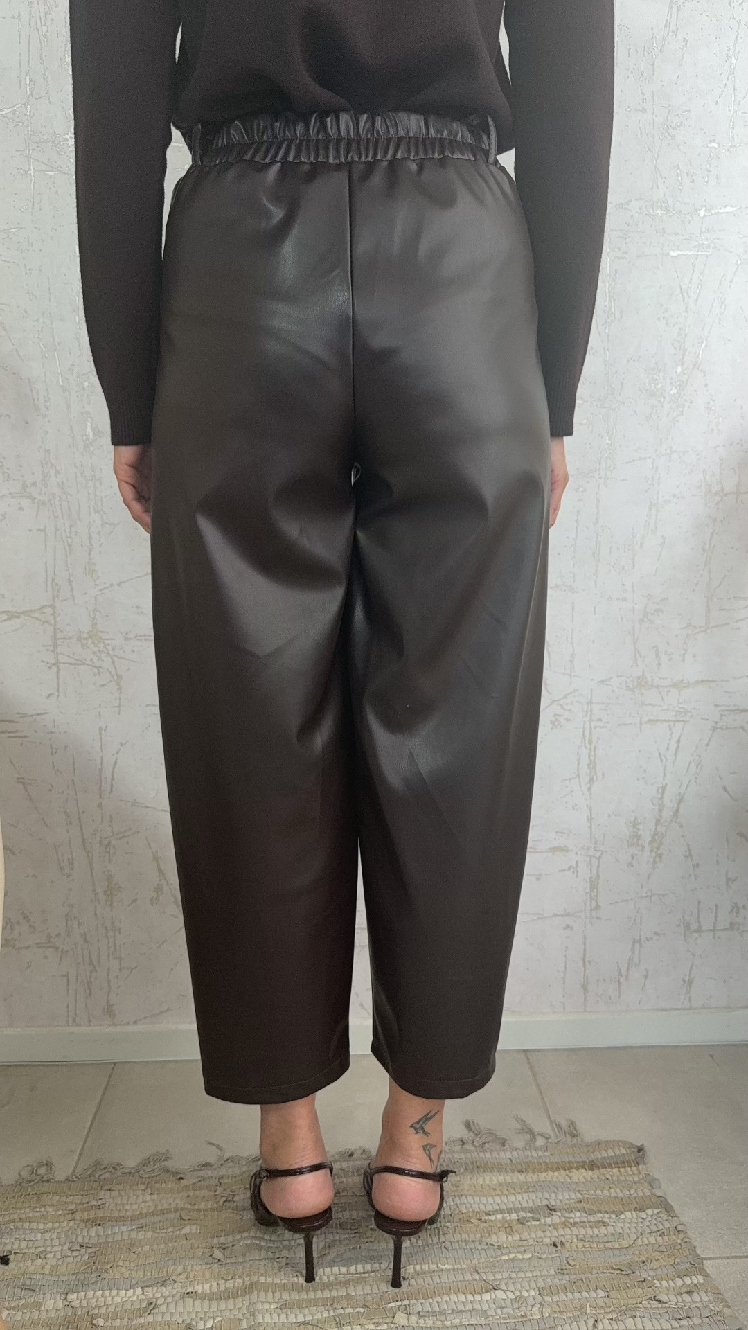 Alina Leather Pants-Καφε