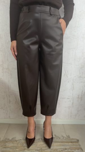 Alina Leather Pants-Καφε
