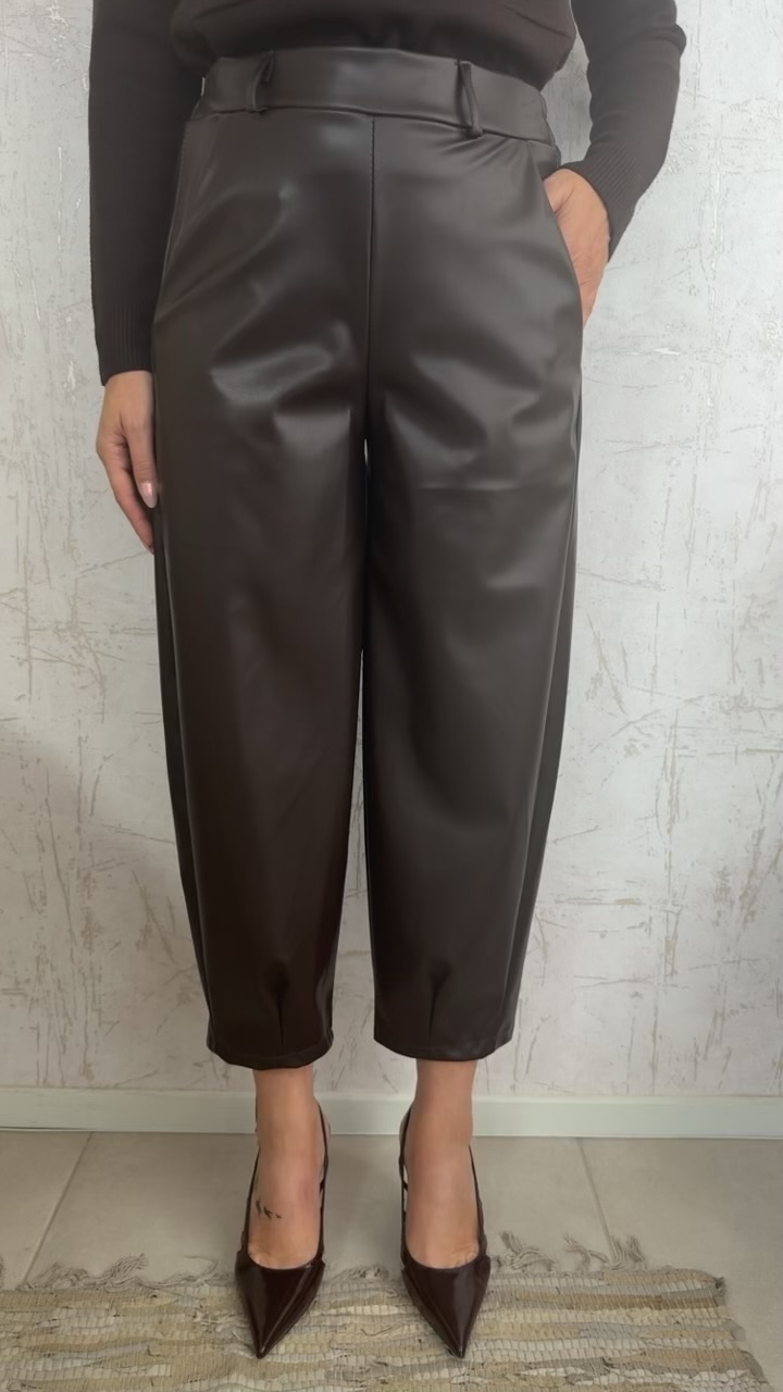 Alina Leather Pants-Καφε