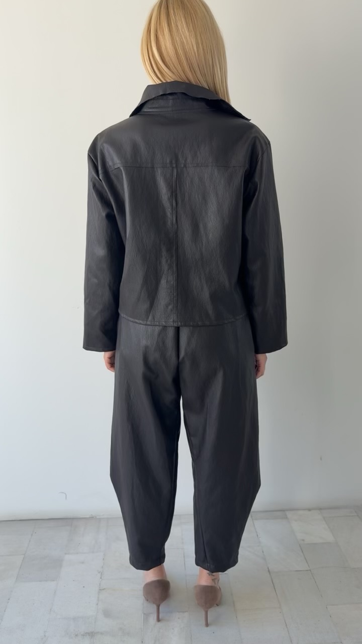 Oversized Leather Twin Set-Καφέ