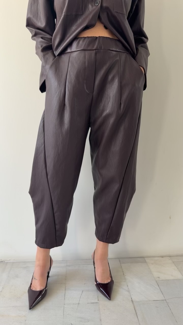 Oversized Leather Twin Set-Μπορντω
