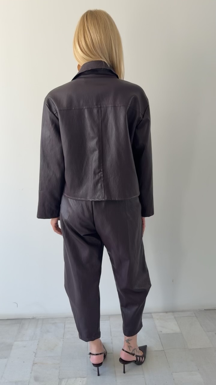 Oversized Leather Twin Set-Μπορντω