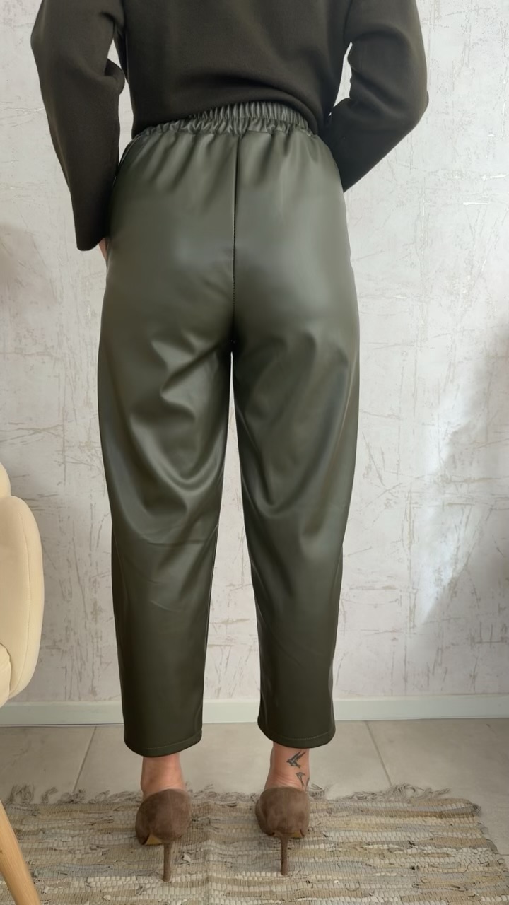 Inna Leather Pants-Χακι