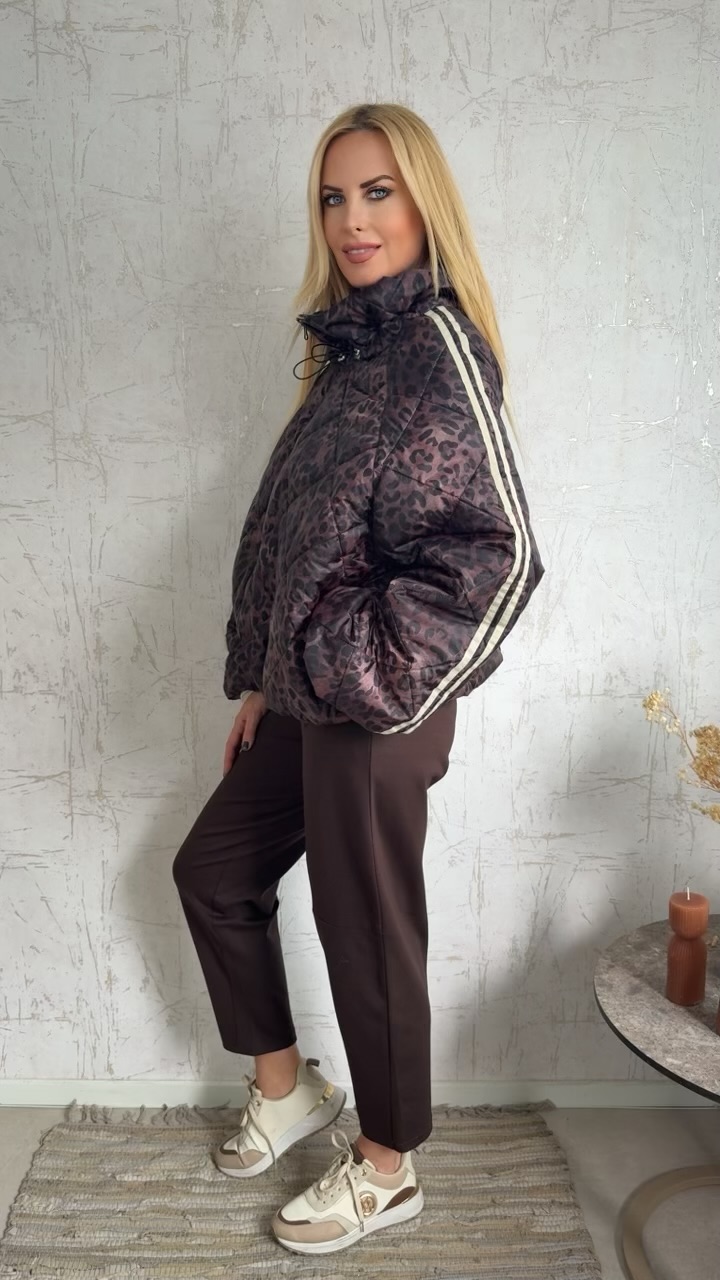 Μπουφάν Puffer Animal Print με Ρίγες