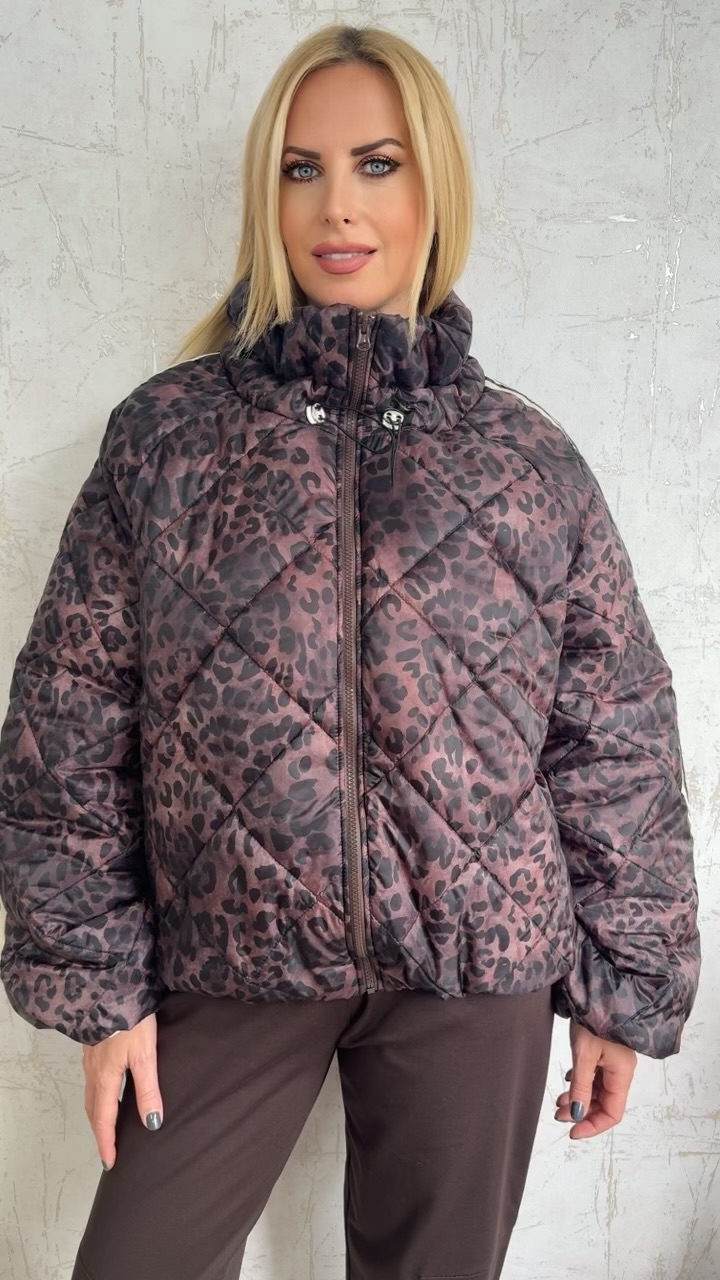 Μπουφάν Puffer Animal Print με Ρίγες