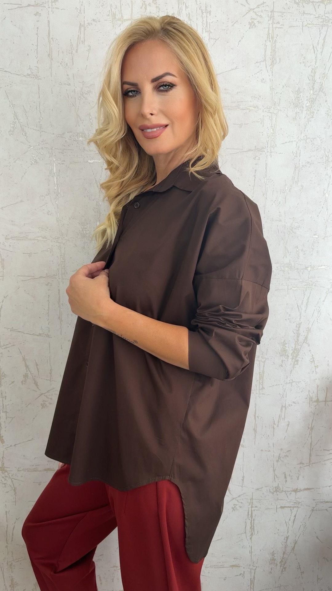 Oversized shirt-Καφέ
