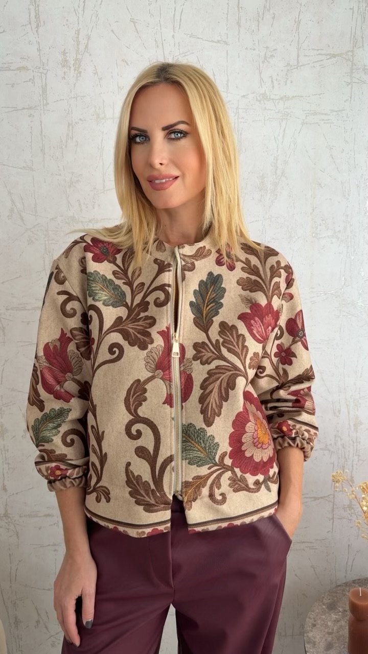 Ζακέτα Floral Print με Φερμουάρ