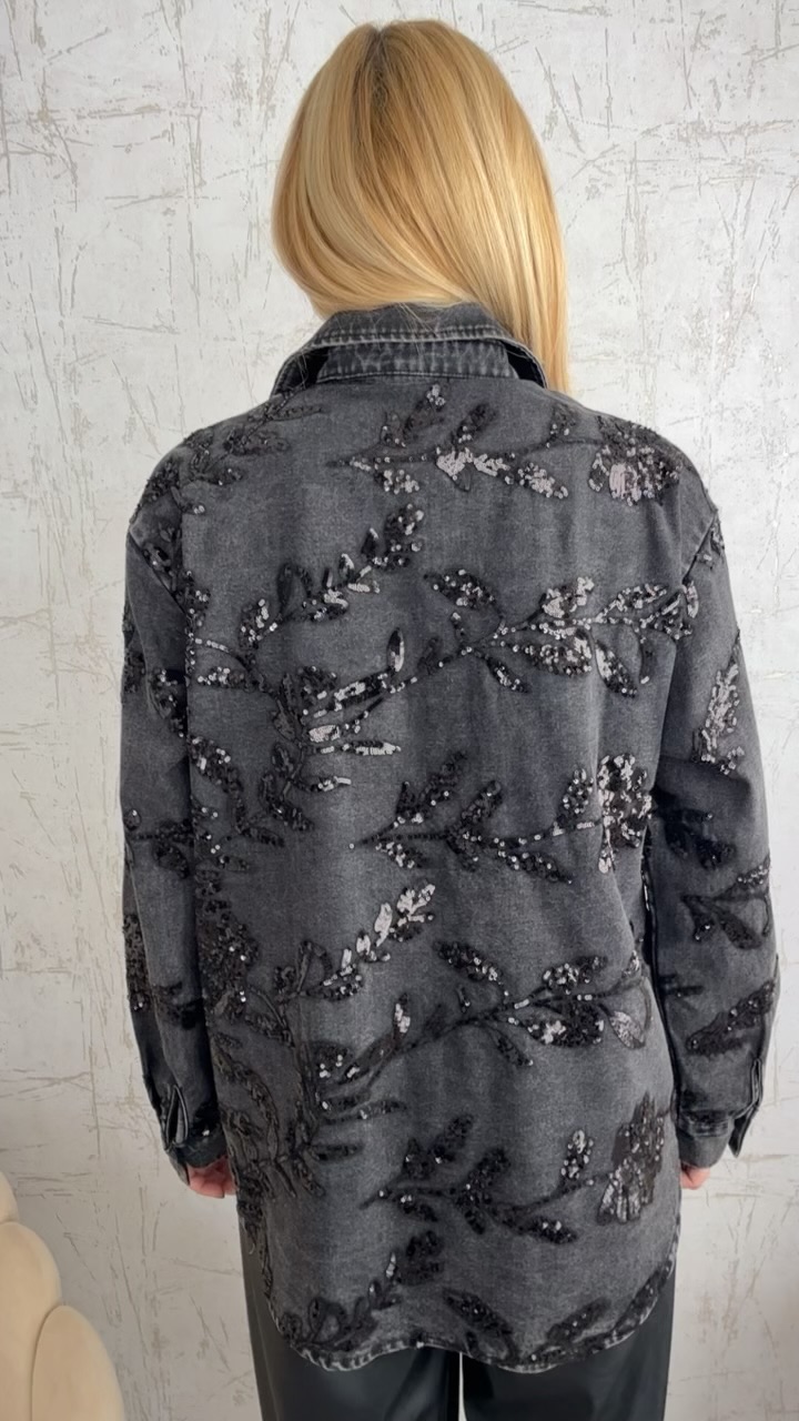 Party Glow Denim Shirt-Μαυρο