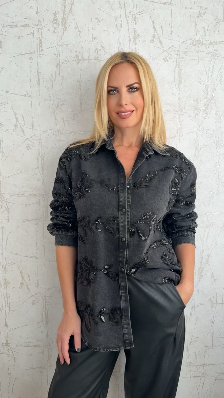 Party Glow Denim Shirt-Μαυρο