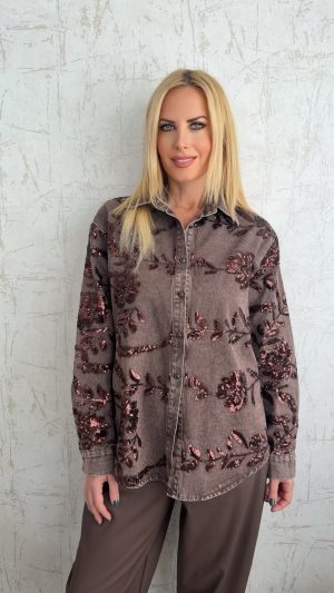 Party Glow Denim Shirt-Καφε