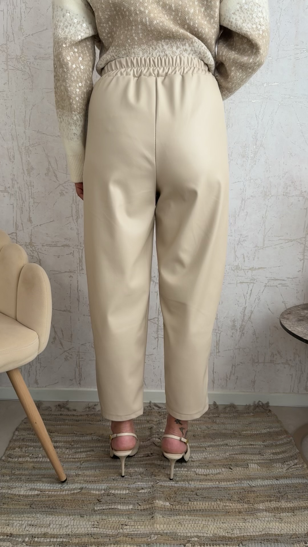 Inna Leather Pants-Εκρου