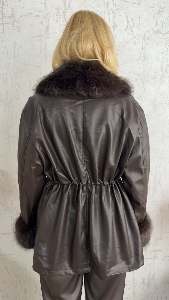 Scene Leather Jacket-Καφε