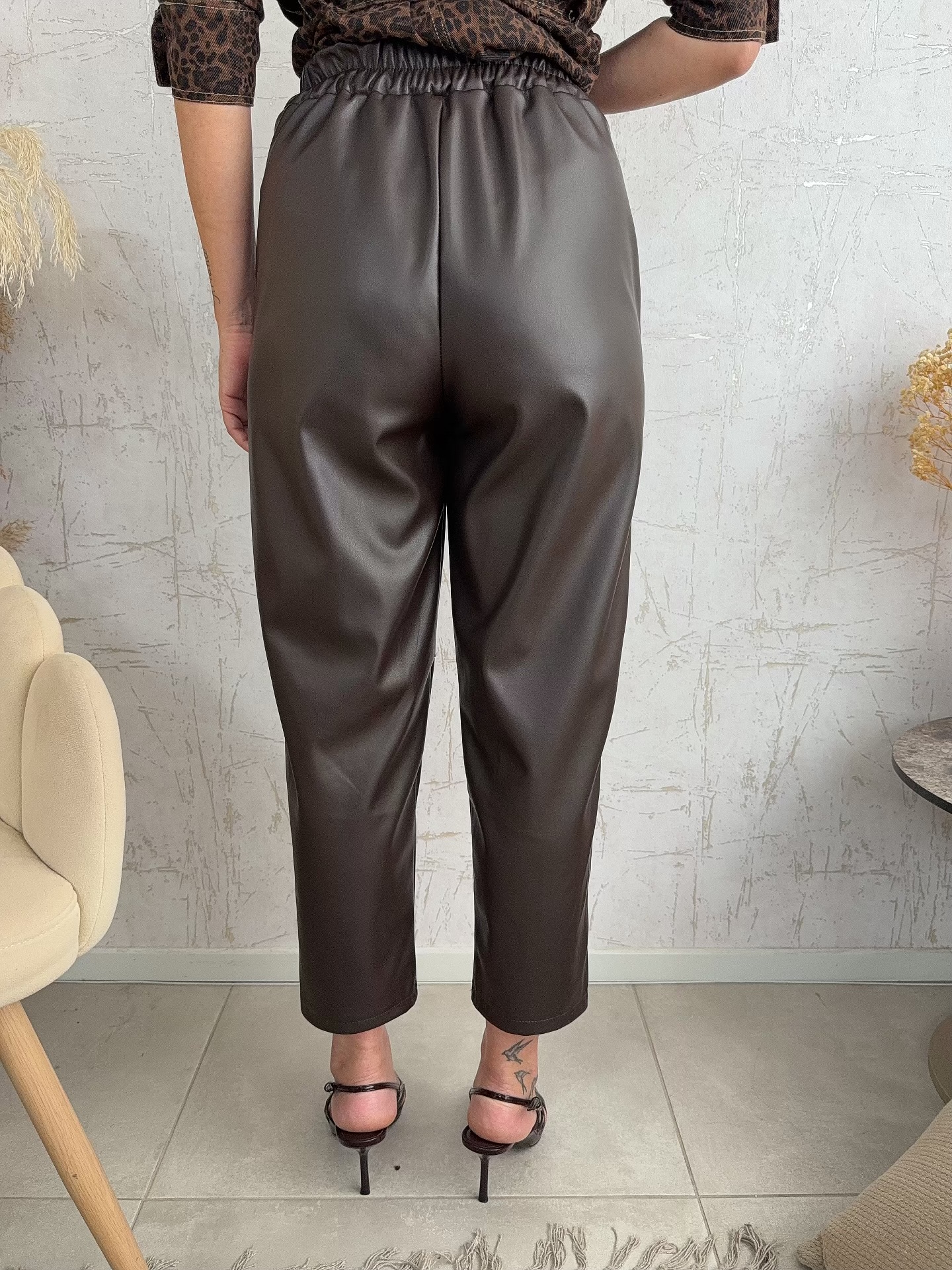 Inna Leather Pants-Καφε