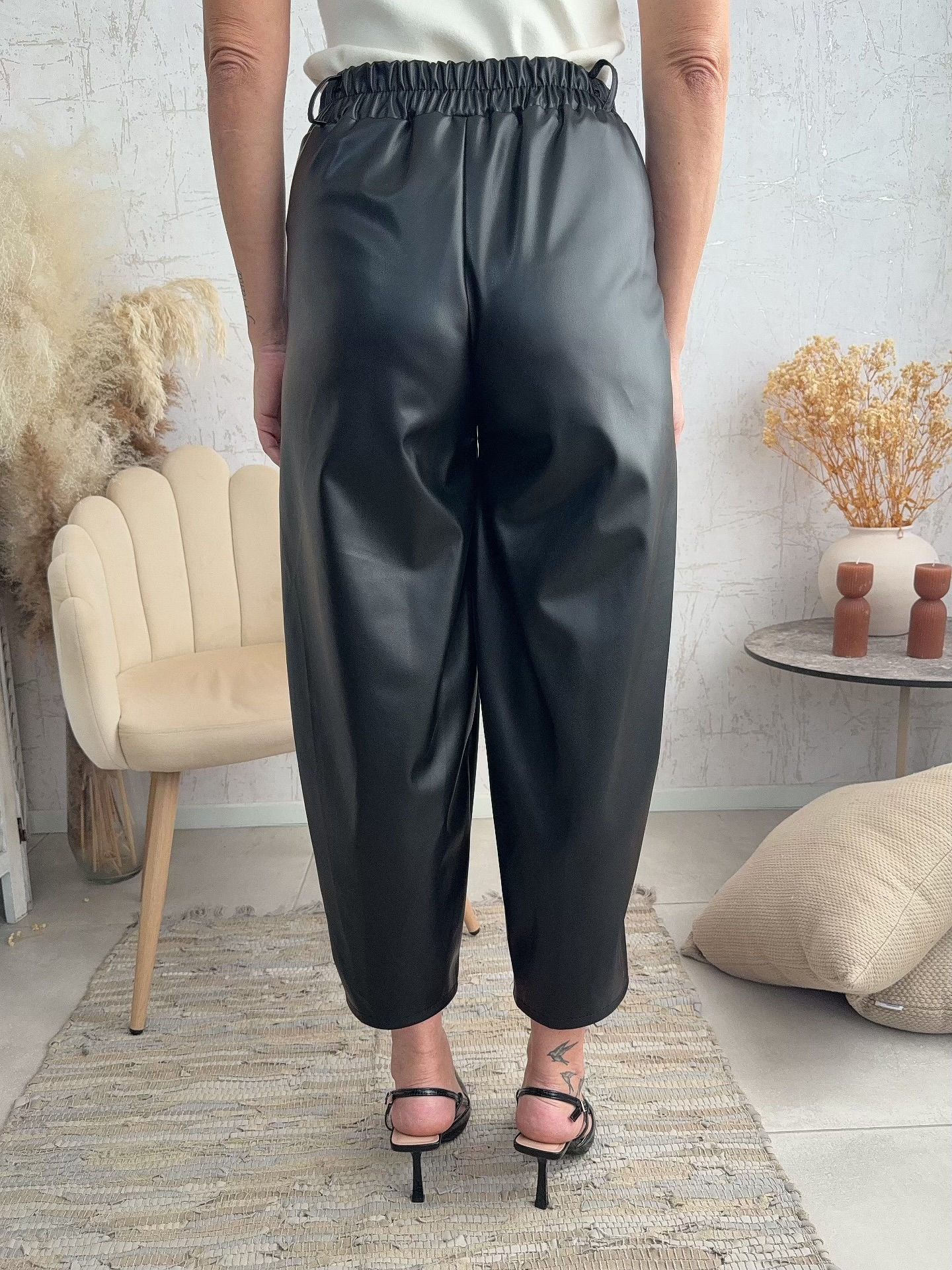 Alina Leather Pants-Μαυρο