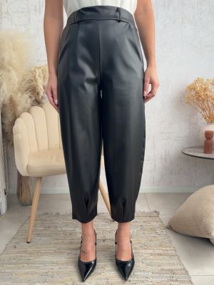 Alina Leather Pants-Μαυρο